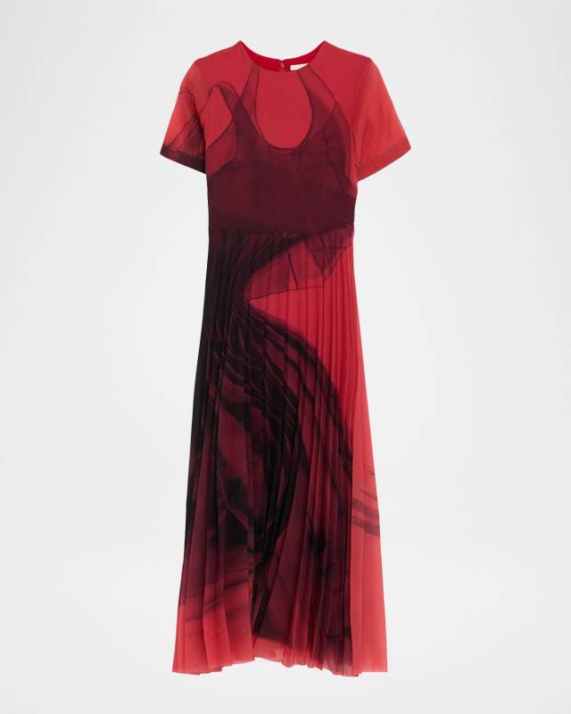 Dancing Pleat Short-Sleeve Pleated Midi Dress